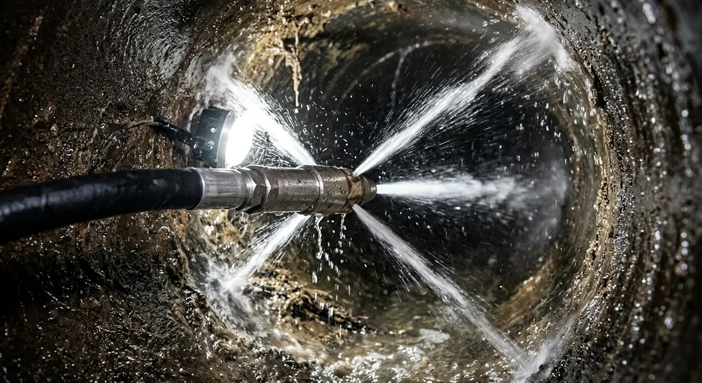High-pressure hydro jetting nozzle cleaning sewer pipe for Storm Drain Cleaning in Orland Park